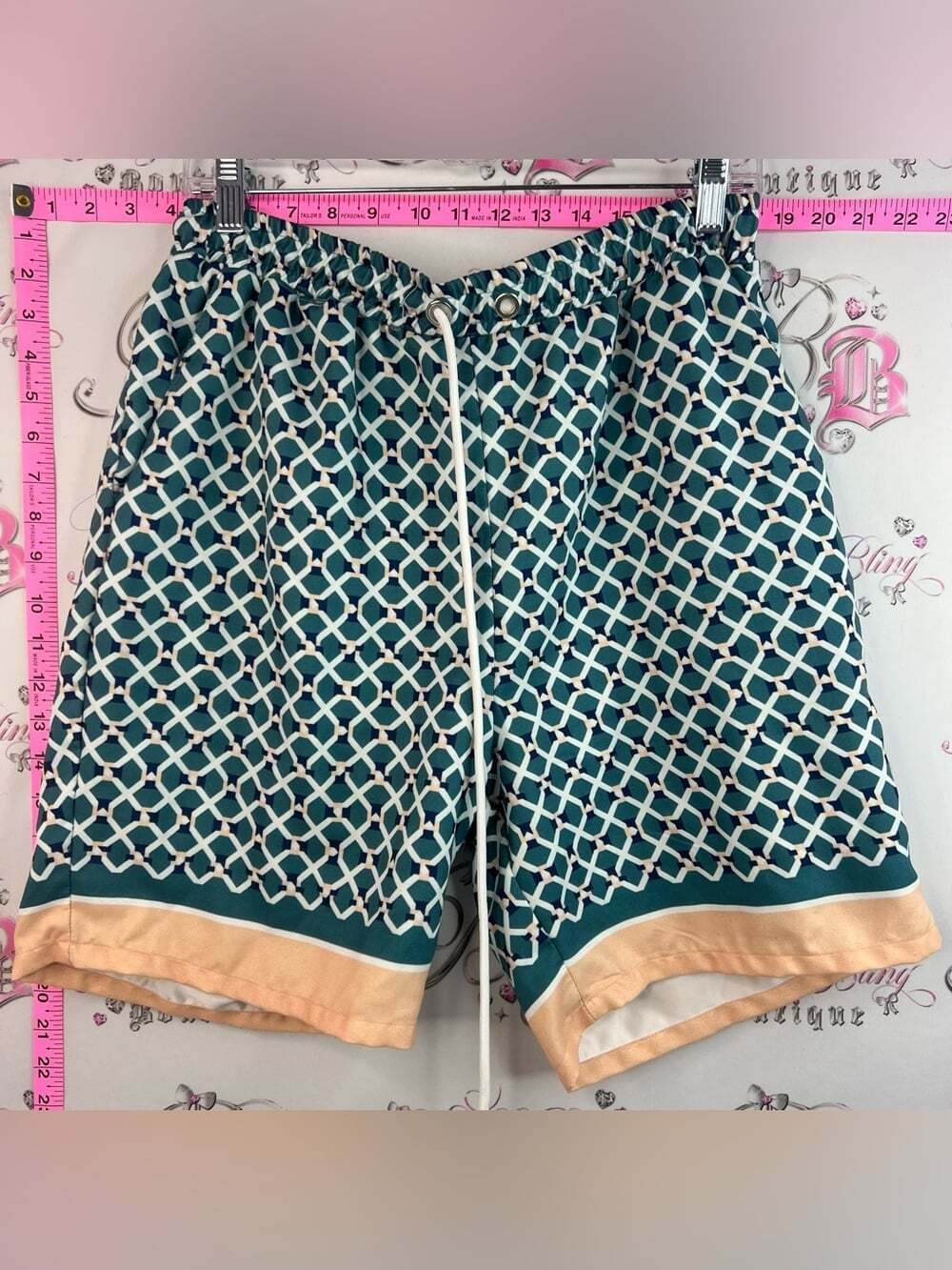 Paraffin couture London Men's Teal Geometric Drawstring Swim Board Shorts